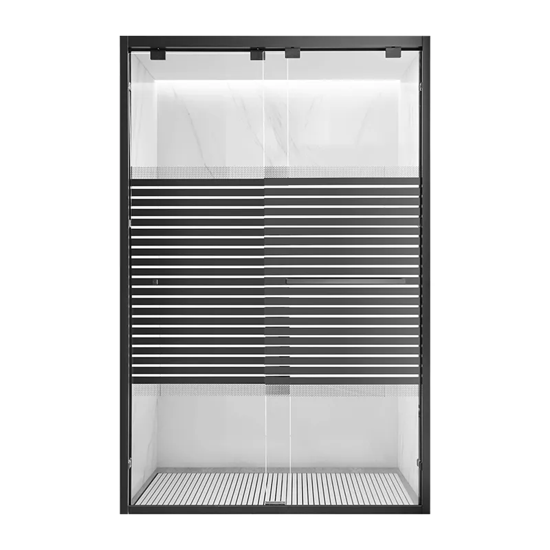 RAVONI SHOWER ENCLOSURE SRS0722-LA2201B-120 MATTE BLACK ALUMINUM DUAL SLIDING GLASS DOOR PRINTED LINES